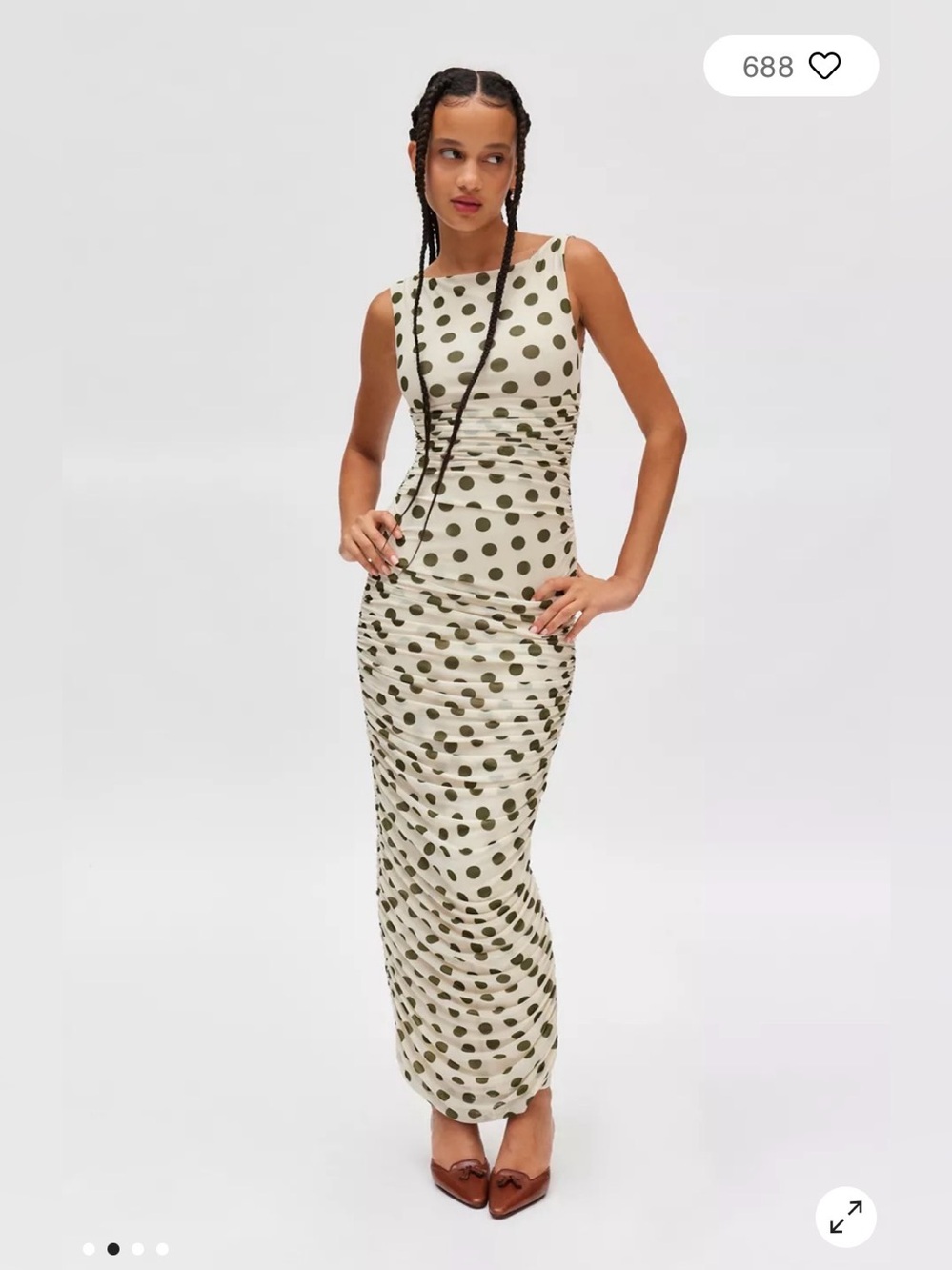AFRM Cream Maxi Dress with Olive Polka Dots